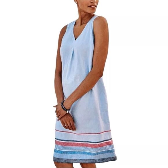 J. Jill Gorgeous Linen Sleeveless A-Line Dress - Cornflower Multi Size Petite M - Picture 1 of 5